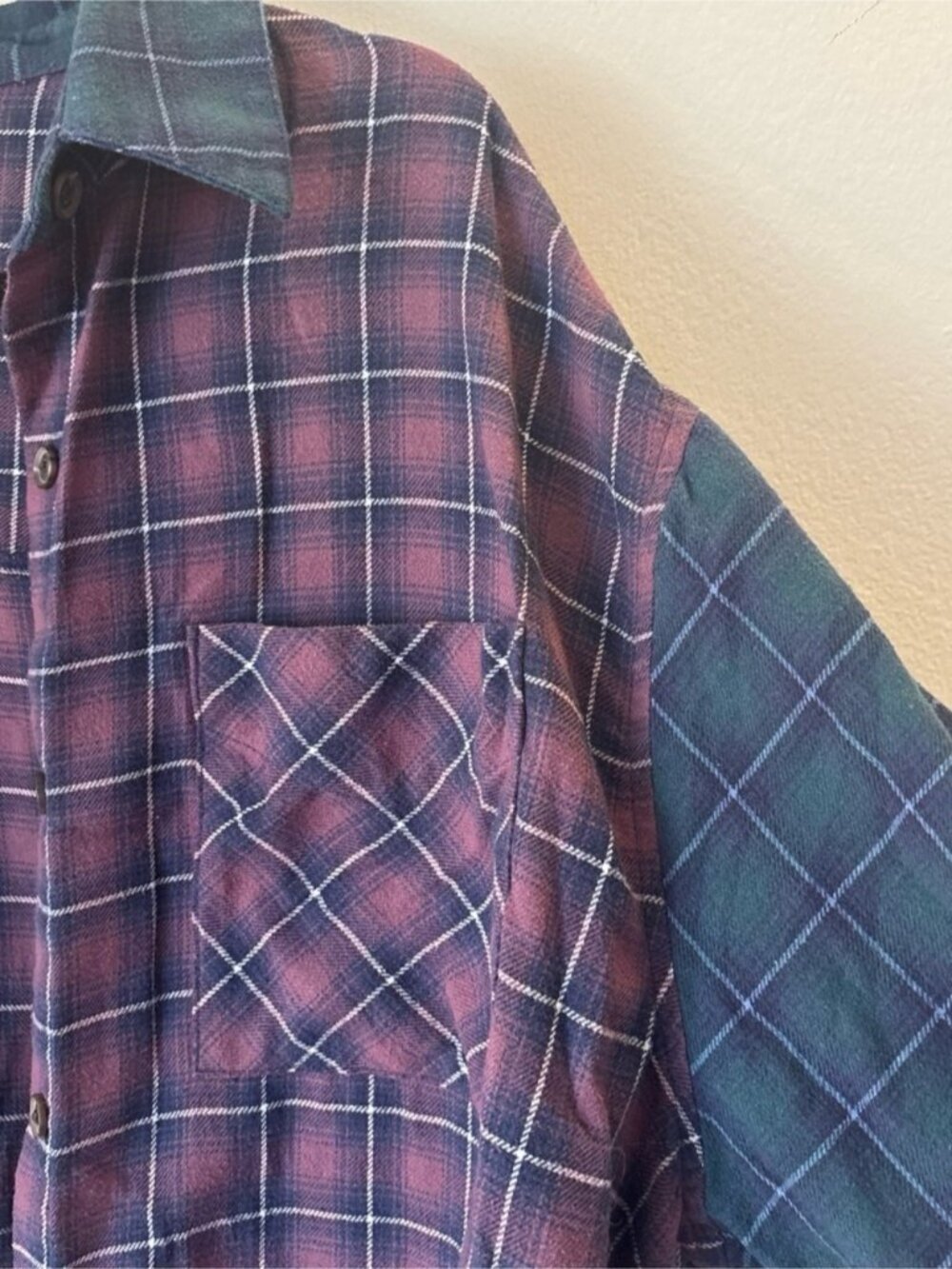 Plaid Button-Up Flannel Shirt in Navy and Burgundy - Picture 3 of 3